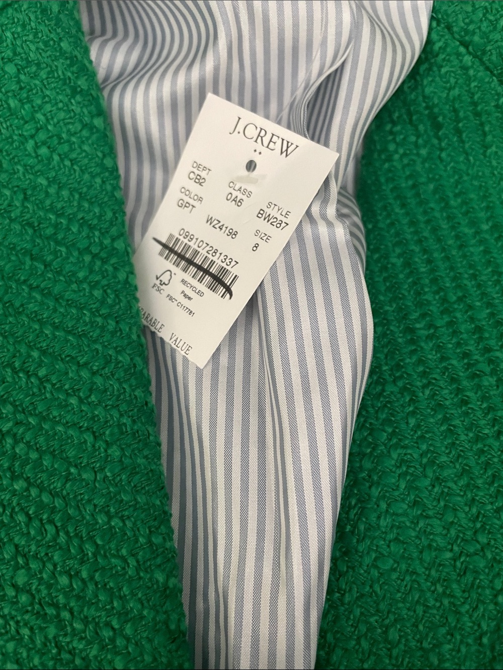 J. Crew Emerald Green Tweed Schoolboy Blazer with Gold Buttons - Picture 4 of 5